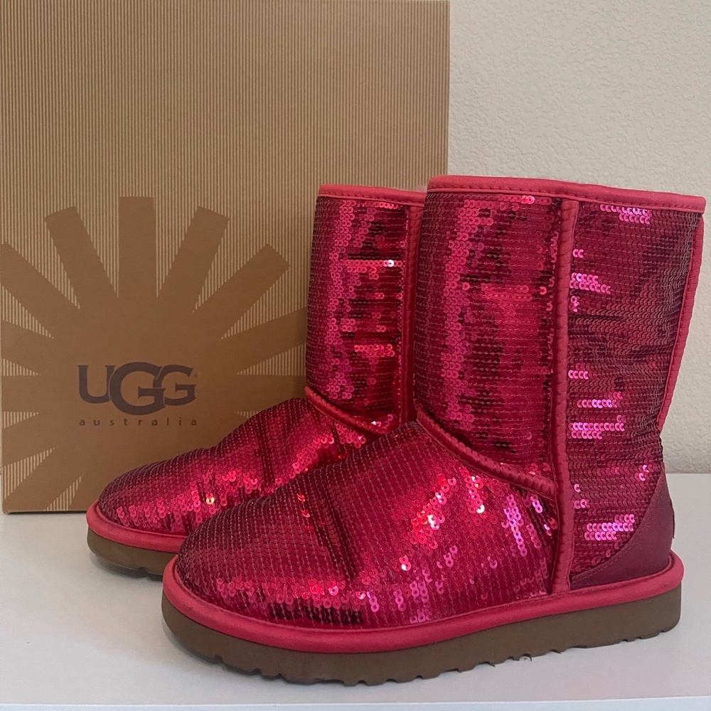 UGG Short Red Sparkle Boots